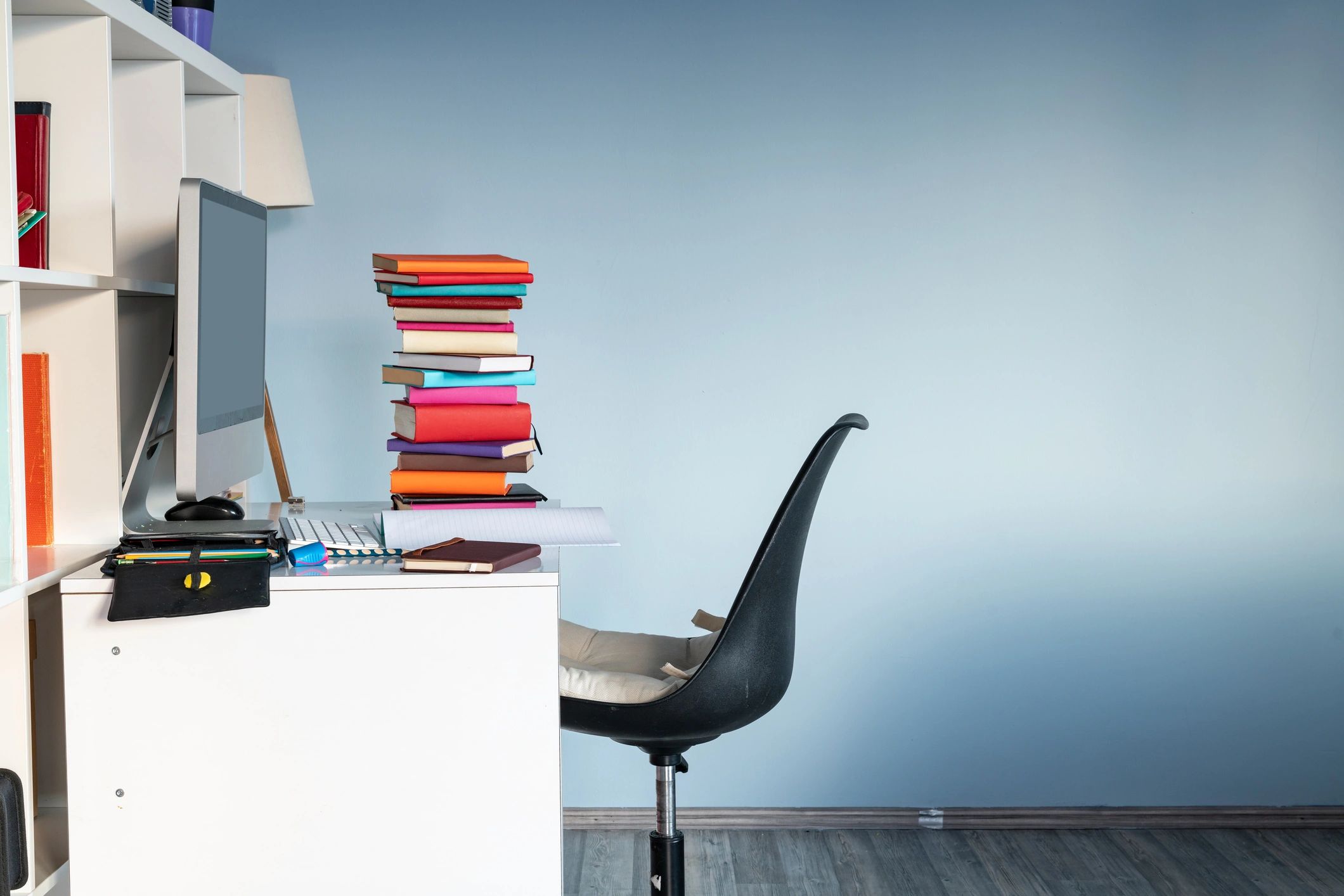 Organized desk prepared for workbook study session
