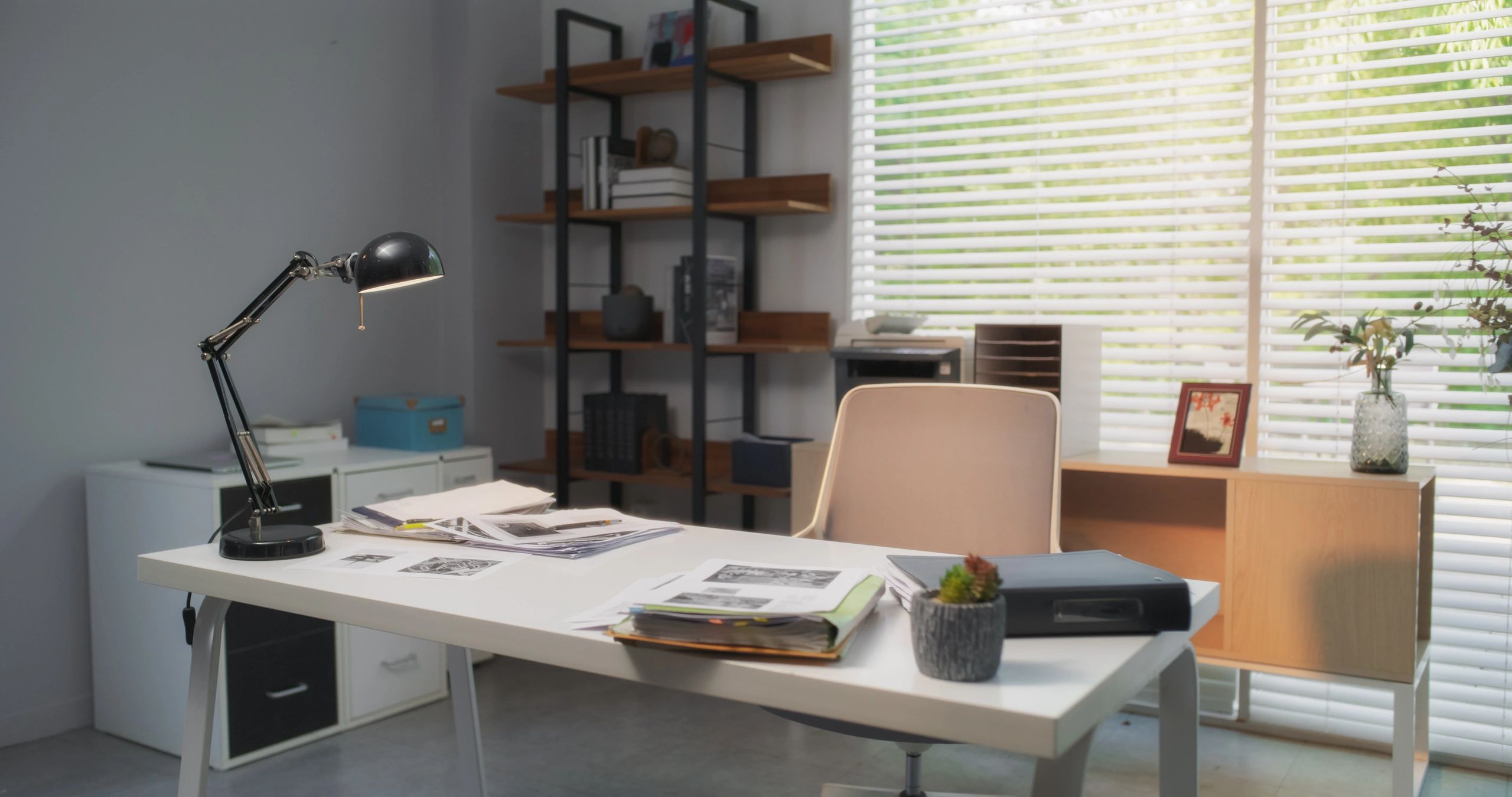 Cozy creative writing desk with natural light