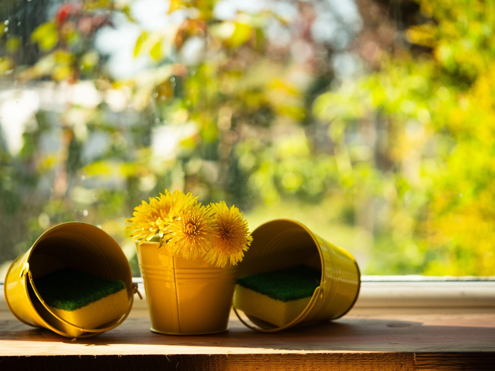 Poetry writing desk with flowers and a bright window backdrop