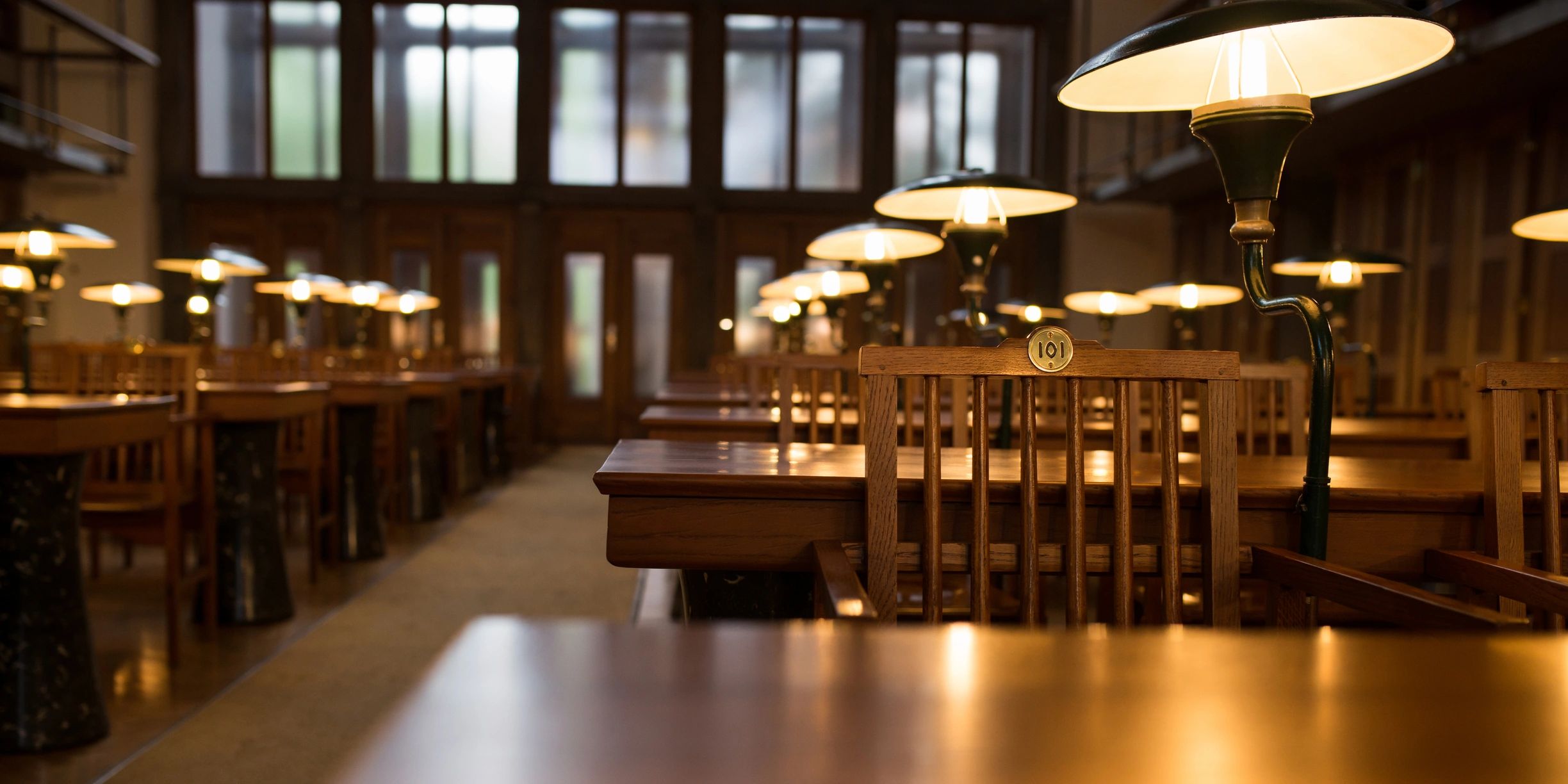 Historic library interior with warm shelves and classic study atmosphere